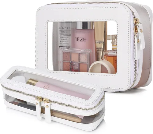 Pinkmik Pequeña bolsa de maquillaje transparente, mini estuche para cosméticos, bolsa de aseo impermeable con cremallera, organizador de bolsos para
