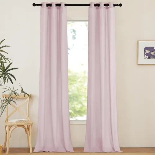 Miniatura 126 de NICETOWN Cortinas de lino natural con textura de lino para dormitorio, mezcla de lino rústica con ojales en la parte superior, semitransparentes