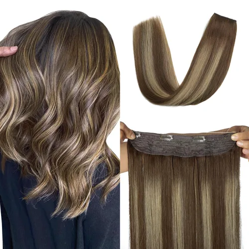 Miniatura 10 de XDhair Extensiones de cabello humano con alambre de 70 g, 14 pulgadas, balayage, color marrón dorado con rubio caramelo Remy, extensiones de cabello