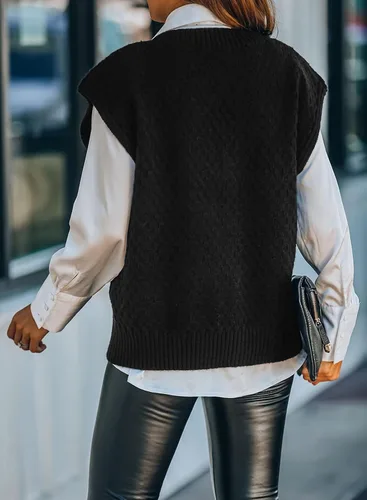 Miniatura 3 de Dokotoo Suéter chaleco para mujer, suéter de punto con cuello en V, suéteres de gran tamaño, sin mangas, camisetas sin mangas