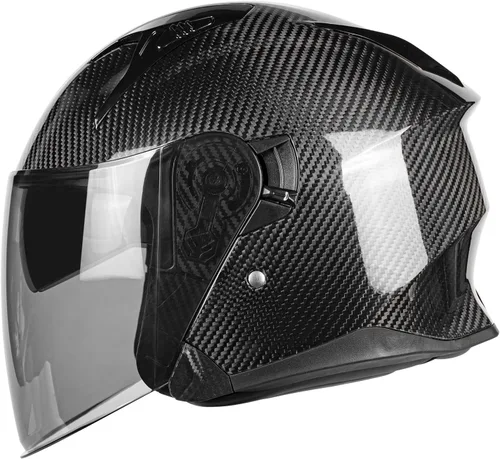 Miniatura 2 de Kaese Casco de motocicleta de fibra de carbono 3/4 con protector de doble lente, aprobado por DOT, protección facial ligera para hombres y mujeres