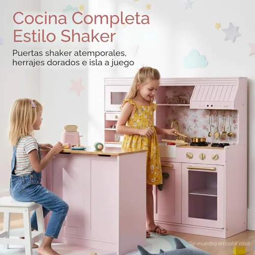 Miniatura 3 de Best Choice Products - Juego de cocina de simulación para niños, juego interactivo de madera para niños pequeños con isla, máquina de espresso, 17