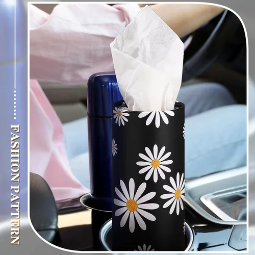 Miniatura 6 de Cunhill Paquete de 8 soportes para pañuelos de automóvil con tejido facial, cilindro a granel, cajas redondas para viajes, apto para portavasos