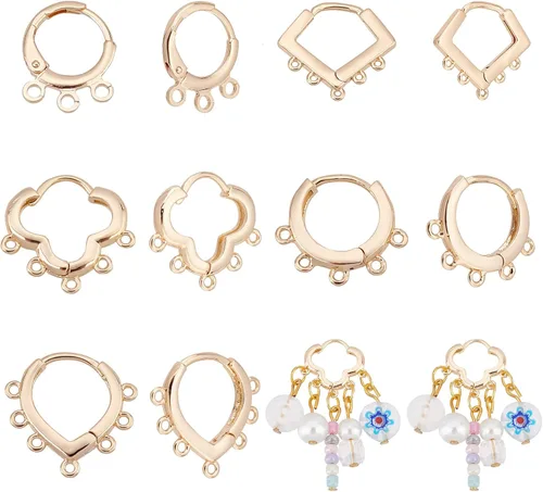PH PandaHall Aretes de aro chapados en oro de 14 quilates, 5 pares de ganchos de varios agujeros, cierre de tuerca de latón, cierre de palanca para