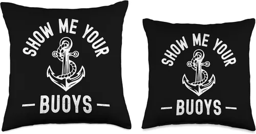 Miniatura 3 de Pontoon Boat Accessories & Lake Life Tees Show Me Your Buoys - Divertida almohada de marinero humor para adultos, 16 x 16 pulgadas, multicolor