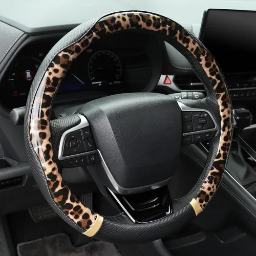 Miniatura 8 de KAFEEK Funda para volante con estampado de leopardo de 15 pulgadas, piel de microfibra con patrón de guepardo para mujeres y niñas, interior de goma