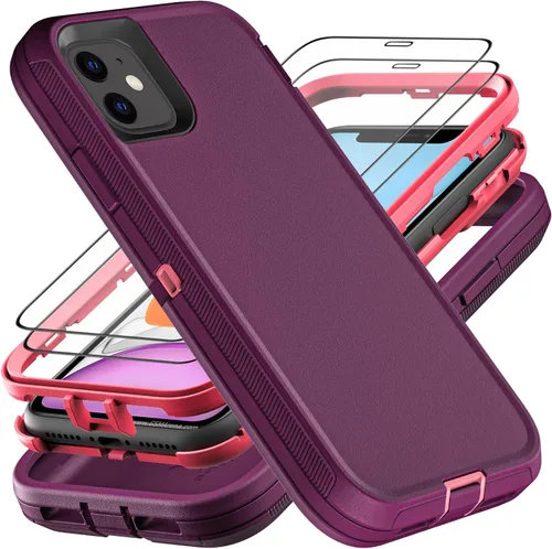 YKHJKLEC Funda para iPhone 11, Grado Militar 3 en 1 Resistente de Servicio Pesado a Prueba de Golpes/Caídas/Polvo con 2 Protectores de Pantalla de