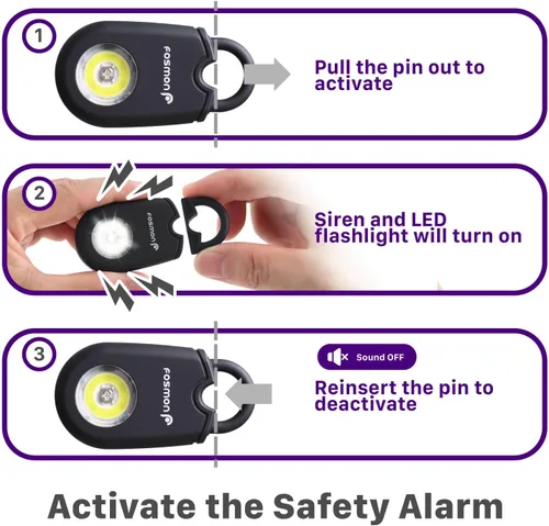 Miniatura 3 de Fosmon Alarma personal para mujeres (paquete de 2), llavero de protección de autodefensa, sirena de sonido de seguridad de 125 dB con luz
