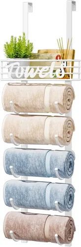 Miniatura 14 de HapiRm Toalleros para almacenamiento de baño, 3 niveles sobre la puerta y montaje en pared, organizador de toallas enrollado con cesta de estante