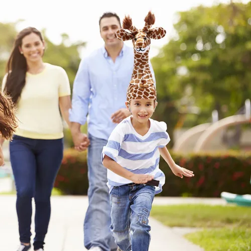 Miniatura 6 de Amosfun Sombrero de jirafa para fiesta de animales para padres e hijos, accesorio interactivo para disfraz de escenario, gorra de jirafa con correa