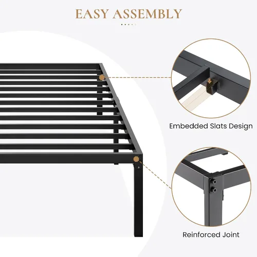 Miniatura 4 de SHA CERLIN Base de cama de plataforma de tamaño individual resistente, cabecera autofija, no necesita somier, base de colchón, sin ruido, fácil
