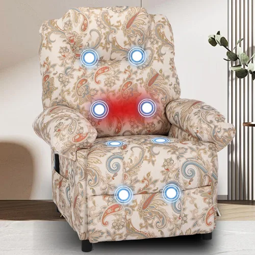 Miniatura 8 de Silla reclinable de masaje con calor, sillas reclinables de tela con relleno con calefacción, sillón reclinable pequeño para sala de estar