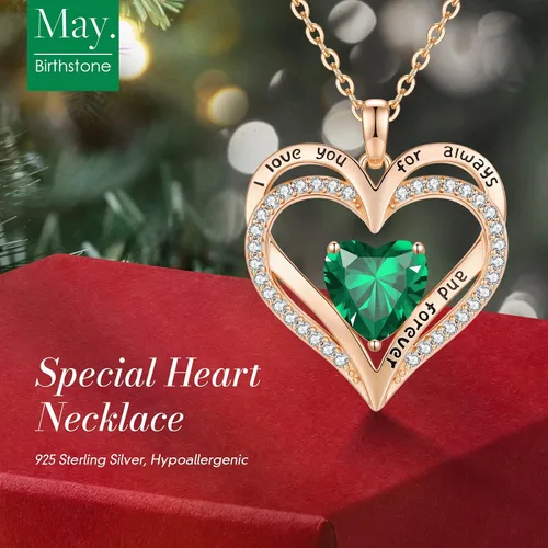 Miniatura 118 de CDE Collares de piedra natal para mujer, plata de ley 925, collar con colgante de corazón para siempre, Navidad, cumpleaños, aniversario, día de San