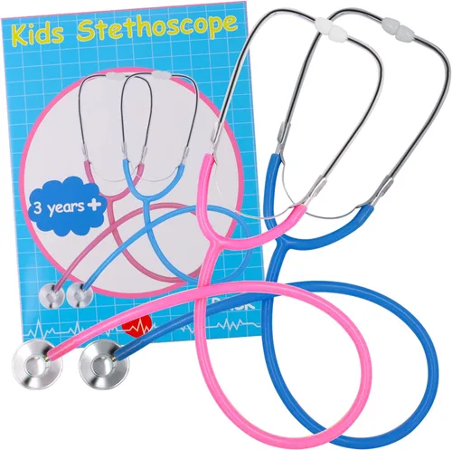 Miniatura 7 de Zcaukya - Estetoscopio para niños, paquete de 2, estetoscopio de enfermería real y funcional para juego de roles, juego de médico, azul y rosado