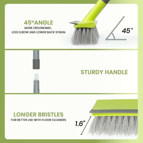 Miniatura 8 de Cepillo 2 en 1 para raspar y cerdas rígidas para limpiar concreto, patio, garaje, cocina, alfombra y baño, mango largo de 57 pulgadas