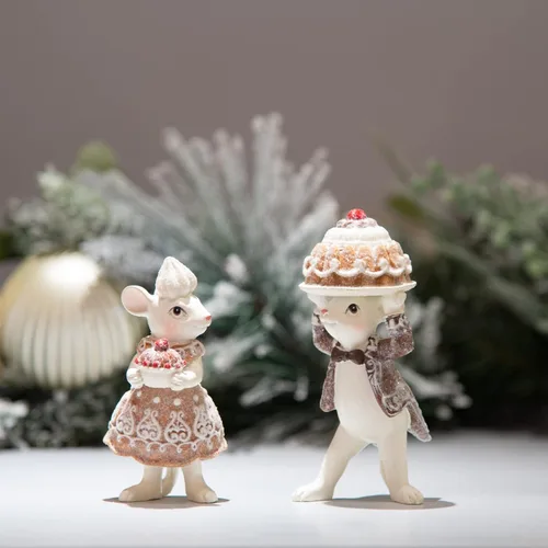 Miniatura 6 de Braxio Juego de 2 figuras de ratón de jengibre para interiores para Navidad, decoración festiva de mesa, adorno de galletas, decoraciones navideñas