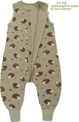 Miniatura 2 de Miracle Baby Saco de dormir con pies - 0.5 TOG 100% algodón transpirable, diseño sin mangas, saco de dormir para bebé Verde Hedgehog