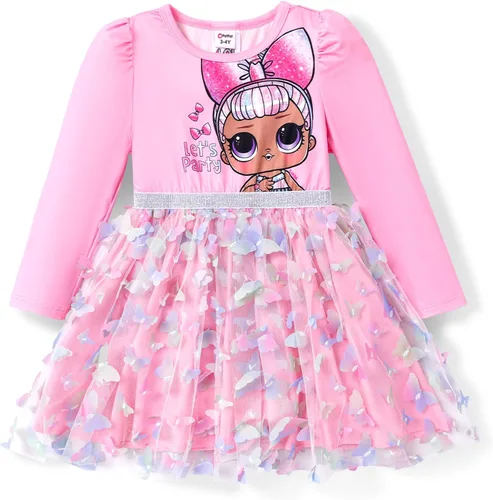 L.O.L. Surprise! Vestidos de malla tutú para niñas con mariposa y purpurina para fiesta, vestido de tul de manga larga, regalo de cumpleaños