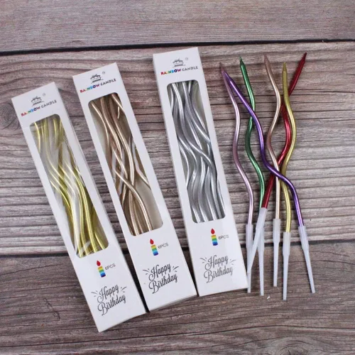Miniatura 3 de Juego de velas de cumpleaños Twisty, velas metálicas coloridas de bobina rizada, juego de velas largas y delgadas para boda, suministros para Dorado