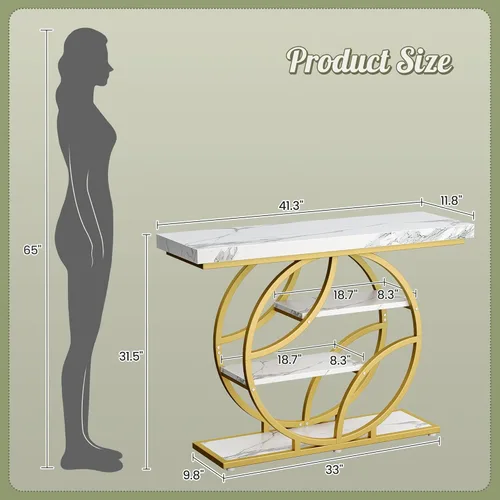 Miniatura 2 de Huuger Mesa de entrada de 41.3 pulgadas con parte superior de mármol, moderna mesa de sofá consola con estantes, para entrada, pasillo, entrada
