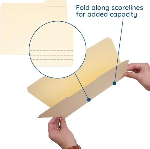 Miniatura 2 de 100 carpetas de archivos resistentes Blue Summit Supplies tamaño carta con pestañas reforzadas de corte 1/3, papel manila grueso de 14 puntos