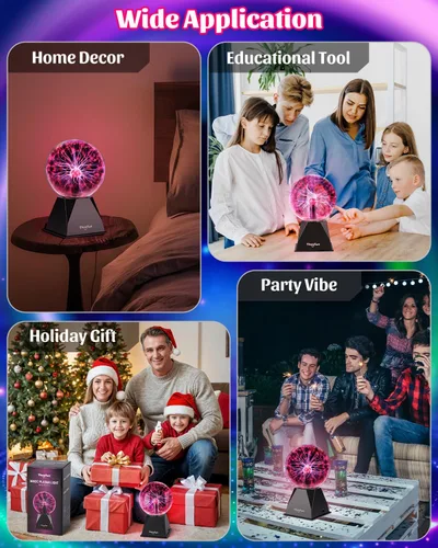 Miniatura 7 de Theefun Bola de Plasma: Verdadera Bola de 6 Pulgadas con Base de 3.5 Pulgadas, Globo de Plasma Regalos de Navidad Lámpara Sensible al Tacto y Sonido