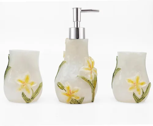 Miniatura 2 de Juego de accesorios decorativos de baño que incluye vasos, jabonera, champú y jabón líquido y soporte para cepillos de dientes, regalo para niña