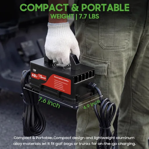 Miniatura 9 de 10L0L 48V Golf Cart Battery Charger for Club Car DS/Precedent, 15Amp Smart Charger with 3-Pin Round Plug, Trickle Charge for Lead Acid Battery, IP67