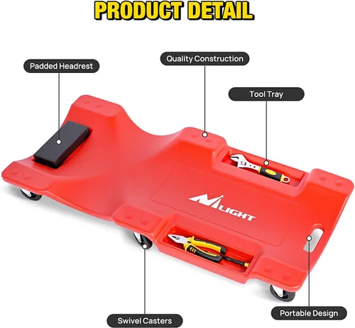 Miniatura 6 de Nilight Plataforma mecánica de plástico de 40" - Plataforma mecánica resistente de 40 pulgadas con reposacabezas acolchado y 6 ruedas, capacidad