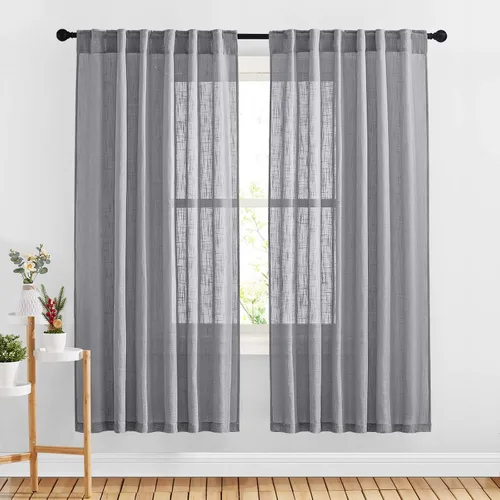 Miniatura 47 de NICETOWN Cortinas de lino semitraslúcidas para dormitorio, bolsillos para barra y pestaña trasera, tratamientos de ventana transparentes de lino