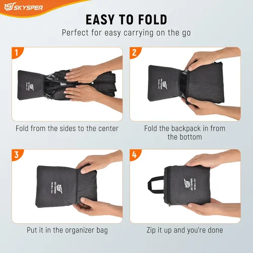 Miniatura 2 de SKYSPER Mochila de senderismo pequeña plegable de 10 litros, plegable, ligera, para senderismo, viaje, para mujeres y hombres Negro