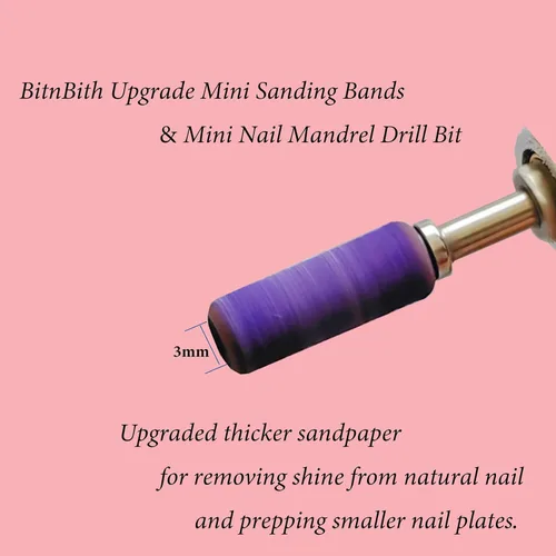 Miniatura 6 de 100 piezas de bandas pequeñas de lijado de uñas para taladro de uñas, bits mini de 3.1mm de mandril de lijado de uñas de grano 80 para uñas