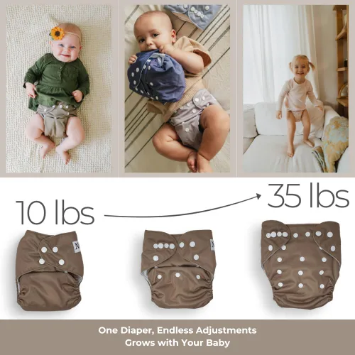 Miniatura 3 de Nora's Nursery Pañales de bolsillo de tela, paquete de 4 con 4 insertos, funda impermeable, lavable, reutilizable y de tamaño único ajustable