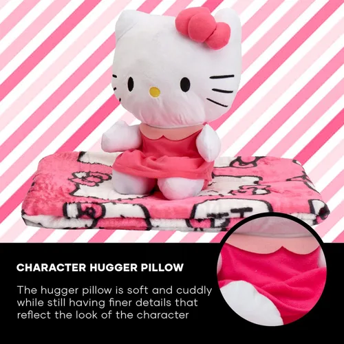 Miniatura 7 de Northwest Juego de almohada y manta táctil de seda con diseño de personajes Hugger, 40 x 50 pulgadas, Hello Kitty - Orgullo rosa