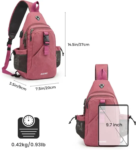 Miniatura 3 de G4Free - Mochila de lona con asa cruzada y puerto de carga USB con bloqueo RFID, mochila de pecho para senderismo, mochila de día para hombres y Rosa