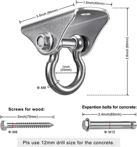 Miniatura 6 de BeneLabel Paquete de 4 Colgadores Giratorios de Acero Inoxidable para Montaje en Techo con Capacidad de 1000 LB Giro de 180° Herrajes de Columpio