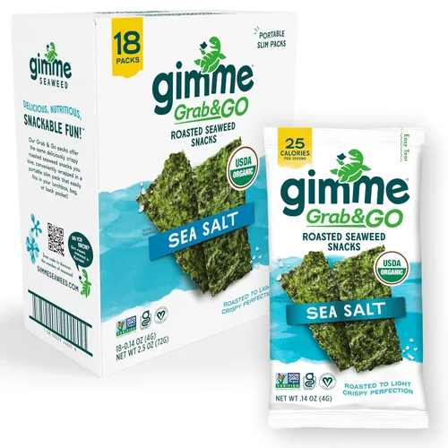 Miniatura 15 de Gimme Seaweed Grab & Go - Bocadillos de Algas Marinas Tostadas Orgánicas Premium, Sal Marina, 5 Unidades Sin Bandeja, Keto, Vegano, Sin Gluten, Gran