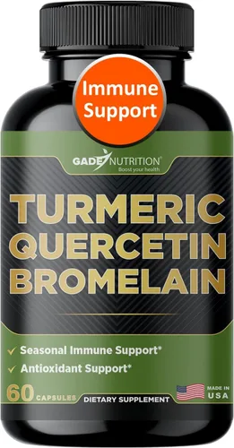 Gade Nutrition - Suplemento de quercetina de cúrcuma con bromelina | Suplemento en cápsulas para apoyo inmunológico, alivio de alergias, apoyo