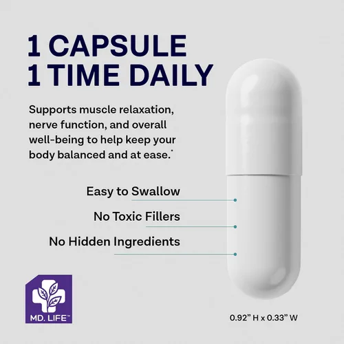 Miniatura 3 de MD.LIFE Bisglicinato de magnesio 300 mg - Cápsulas de quelato de bisglicinato de magnesio de alta absorción para relajación muscular, apoyo nervioso