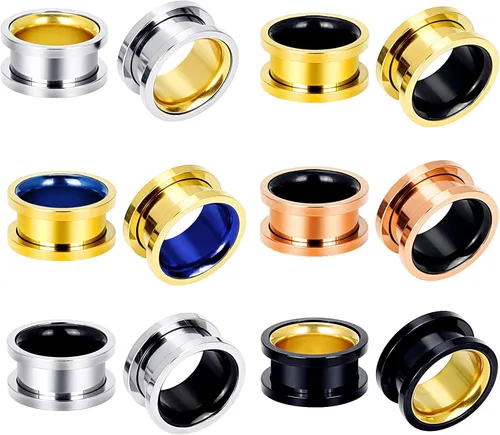 Stuppendux 4 pares6 pares de dilatadores de oreja de acero inoxidable con doble acampanado para dilatadores de oreja, aretes expansores de carne,