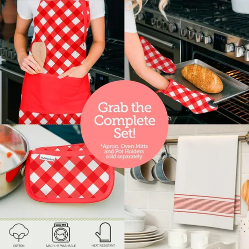 Miniatura 7 de Adjustable Designer Kitchen Apron for Adults Cotton Cooking Apron with Pockets and Adjustable Neck Buckle Rojo (Red Gingham)