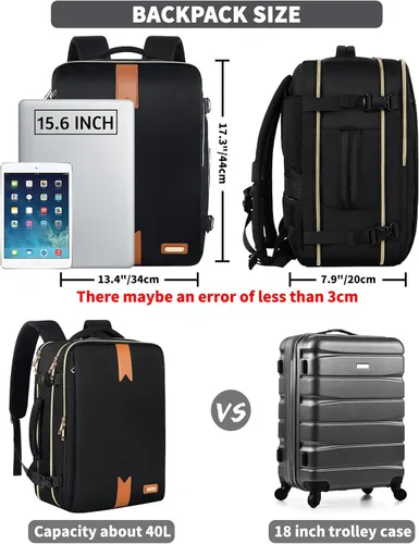 Miniatura 3 de Mochila de viaje para mujeres y hombres, mochila de transporte de 17.3 x 13.4 x 7.9 pulgadas, aprobada por la TSA, resistente al agua, mochilas