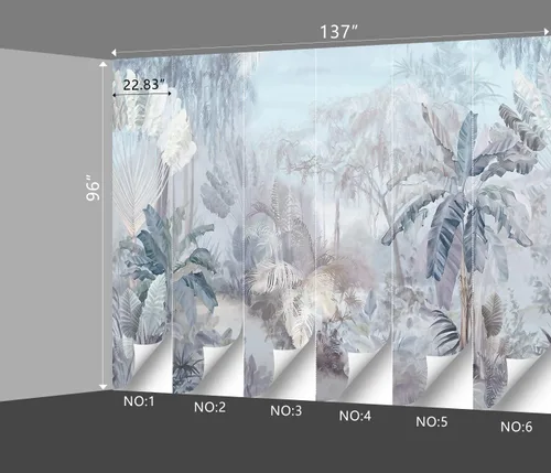 Miniatura 99 de Papel pintado botánico de selva tropical Hojas verdes de planta murales Estética para decorar habitación Sala de estar Fondo de TV Gran mural de B033