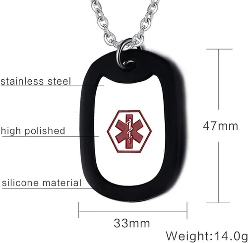 Miniatura 30 de VNOX Collar con colgante personalizado de acero inoxidable con grabado personalizado para identificación de alerta médica de emergencia para hombres