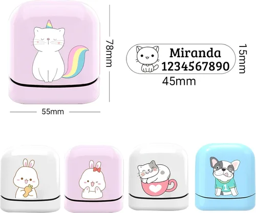 Miniatura 3 de Sello de nombre para ropa para niños, sello con nombre personalizado, impermeable, 4 colores y 36 patrones de dibujos animados (concha de sello azul)