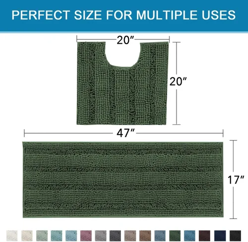 Miniatura 442 de H.VERSAILTEX Alfombras de baño para cuarto de baño, antideslizantes, tapetes de baño extragruesos, de felpilla, a rayas, alfombra de 20" x 32