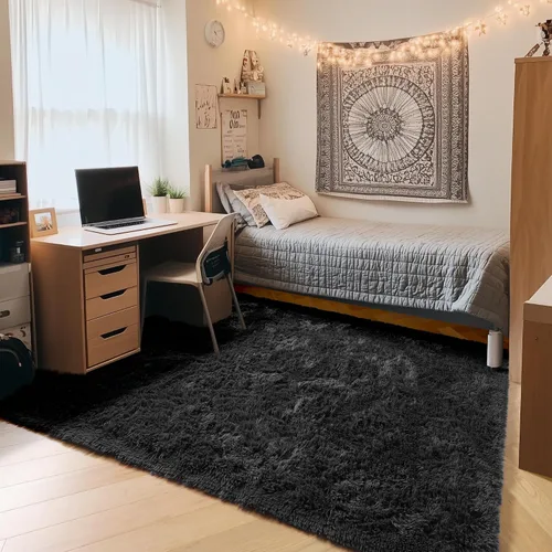 Miniatura 16 de ONASAR - Alfombra de pasillo negra de 2 x 6 pies, esponjosa, lavable, ultrasuave, afelpada, peluda, tapete para bebés, dormitorio de niños, armario