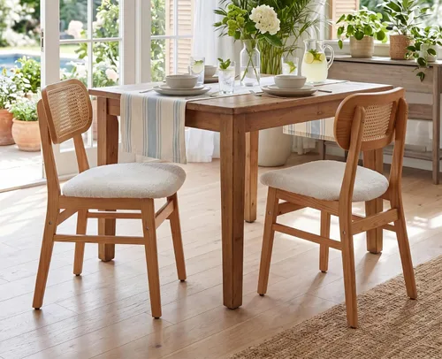 EALSON Juego de 2 sillas de comedor de ratán con respaldo curvado, sillas de comedor de madera modernas de mediados de siglo, sillas laterales