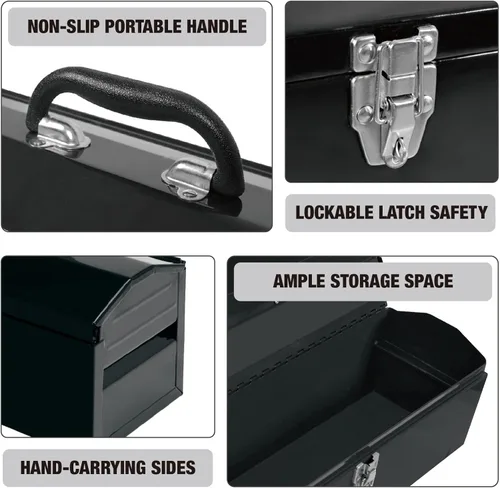 Miniatura 3 de Torin ATB101B-2 Caja de herramientas portátil de acero estilo techo de cadera de 19 pulgadas con cierre de pestillo de metal y bandeja