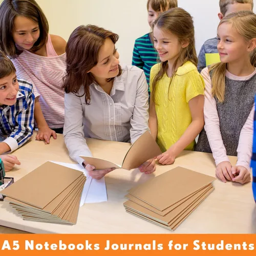 Miniatura 5 de Sepamoon Paquete de 200 cuadernos de papel kraft de 5.5 x 8.3 pulgadas, tamaño A5, cuadernos de tapa blanda a granel para niños, estudiantes, Marrón